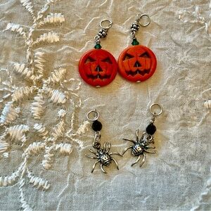 Halloween Fall Autumn Pumpkin and Spider hoop earring charms.